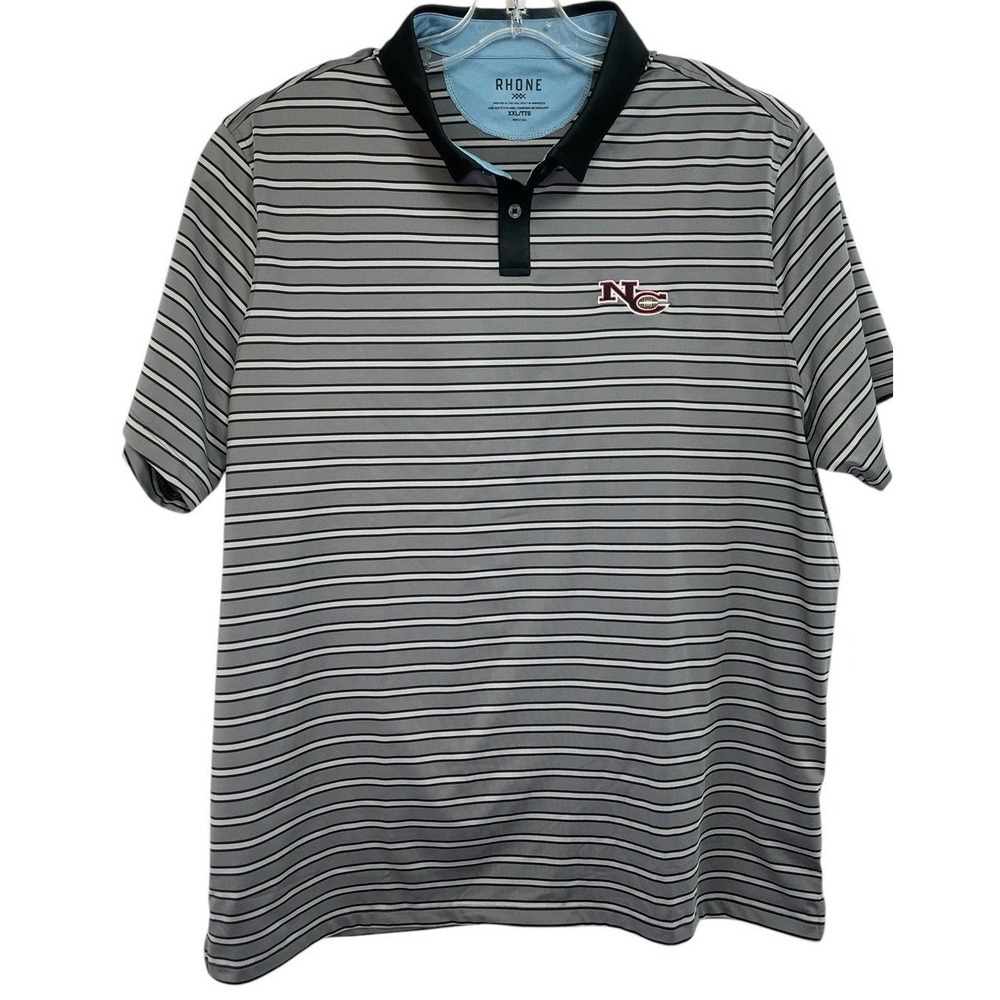 Rhone‎ /NC Football Sz XXL Grey /Black Stripped Polo Shirt (V30) NW/OTs